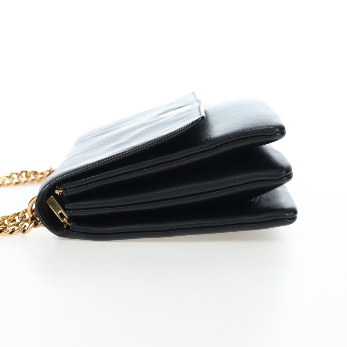 CELINE Chain Shoulder Bag Leather Black Gold Tone Auth BA14803V