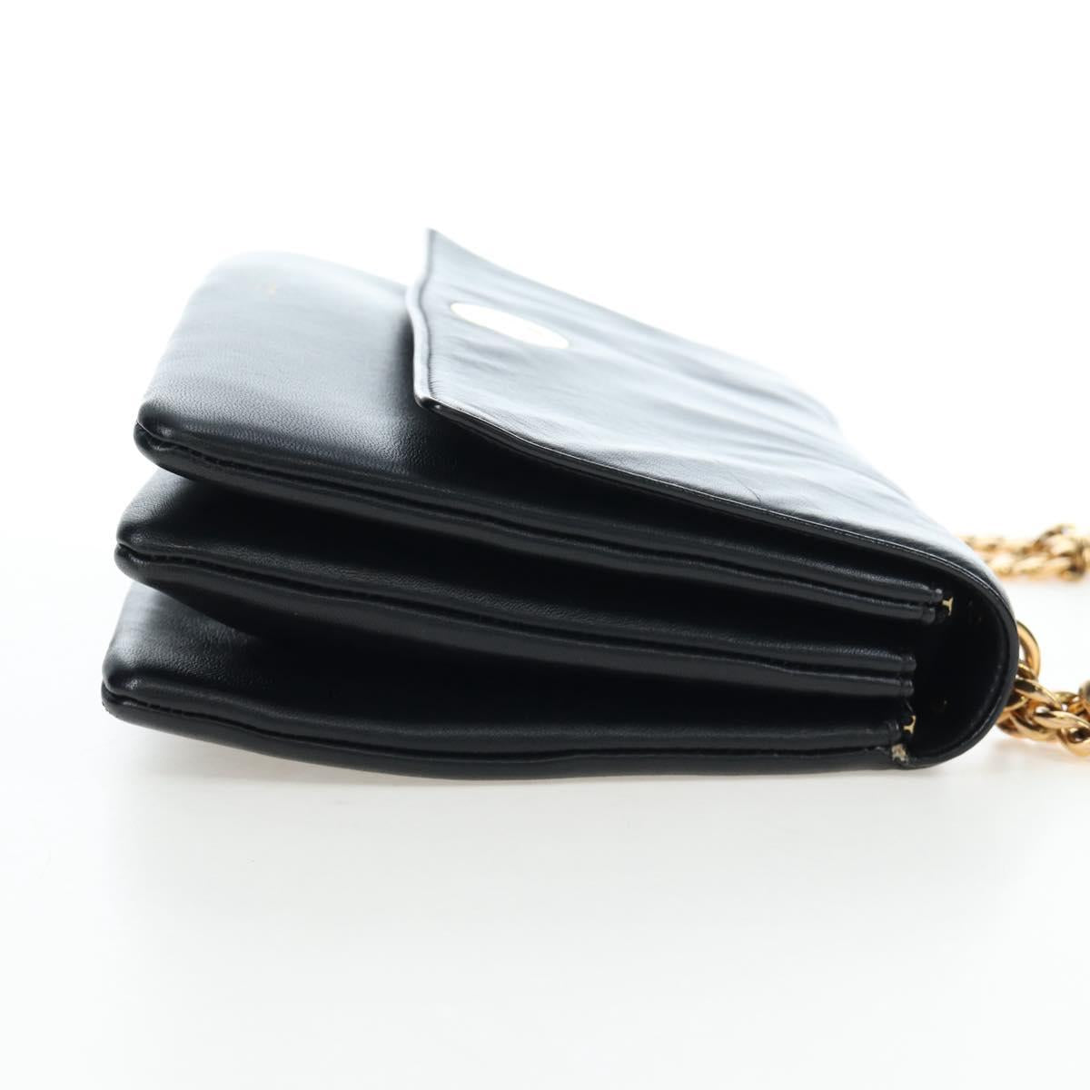 CELINE Chain Shoulder Bag Leather Black Gold Tone Auth BA14803V