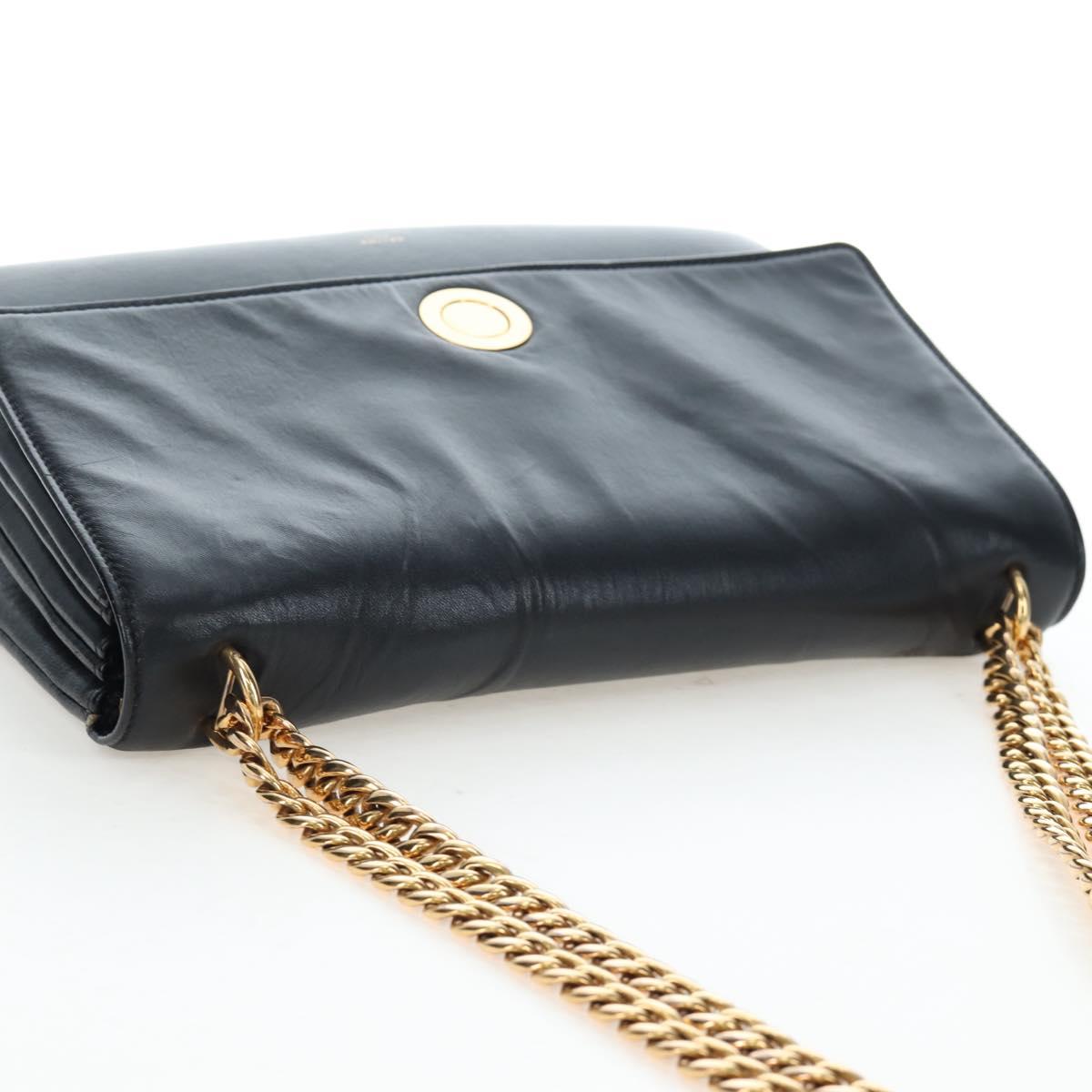 CELINE Chain Shoulder Bag Leather Black Gold Tone Auth BA14803V