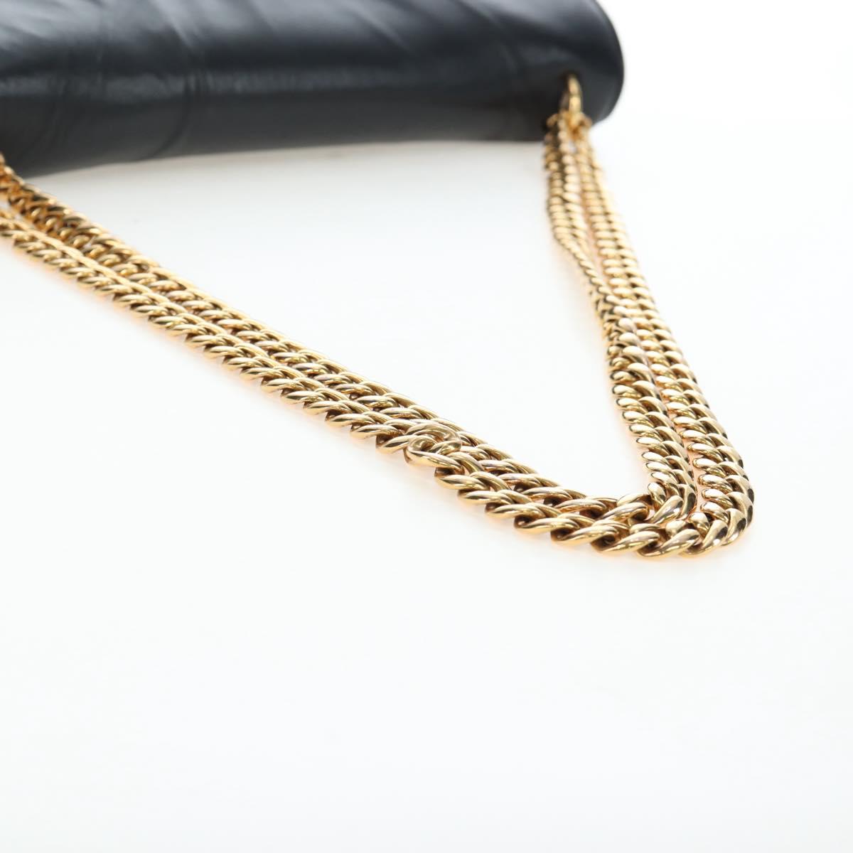 CELINE Chain Shoulder Bag Leather Black Gold Tone Auth BA14803V
