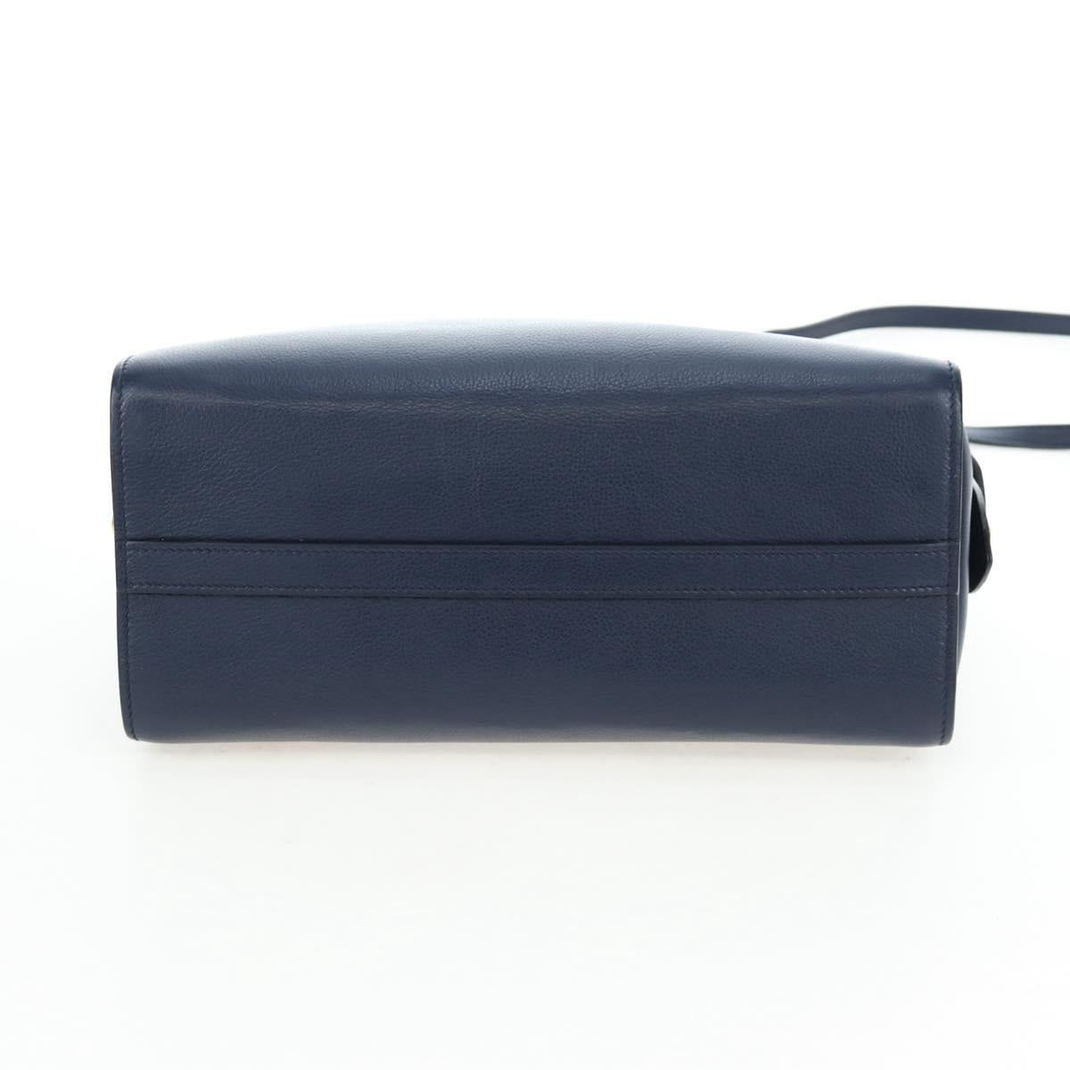 PRADA Vitterodino Hand Bag Leather 2way Navy Gold Tone Auth BA14804V