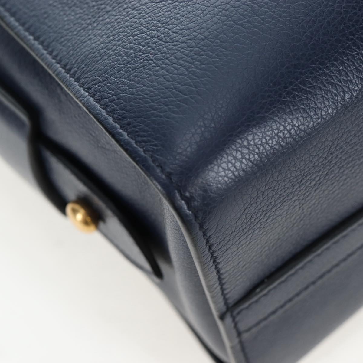 PRADA Vitterodino Hand Bag Leather 2way Navy Gold Tone Auth BA14804V