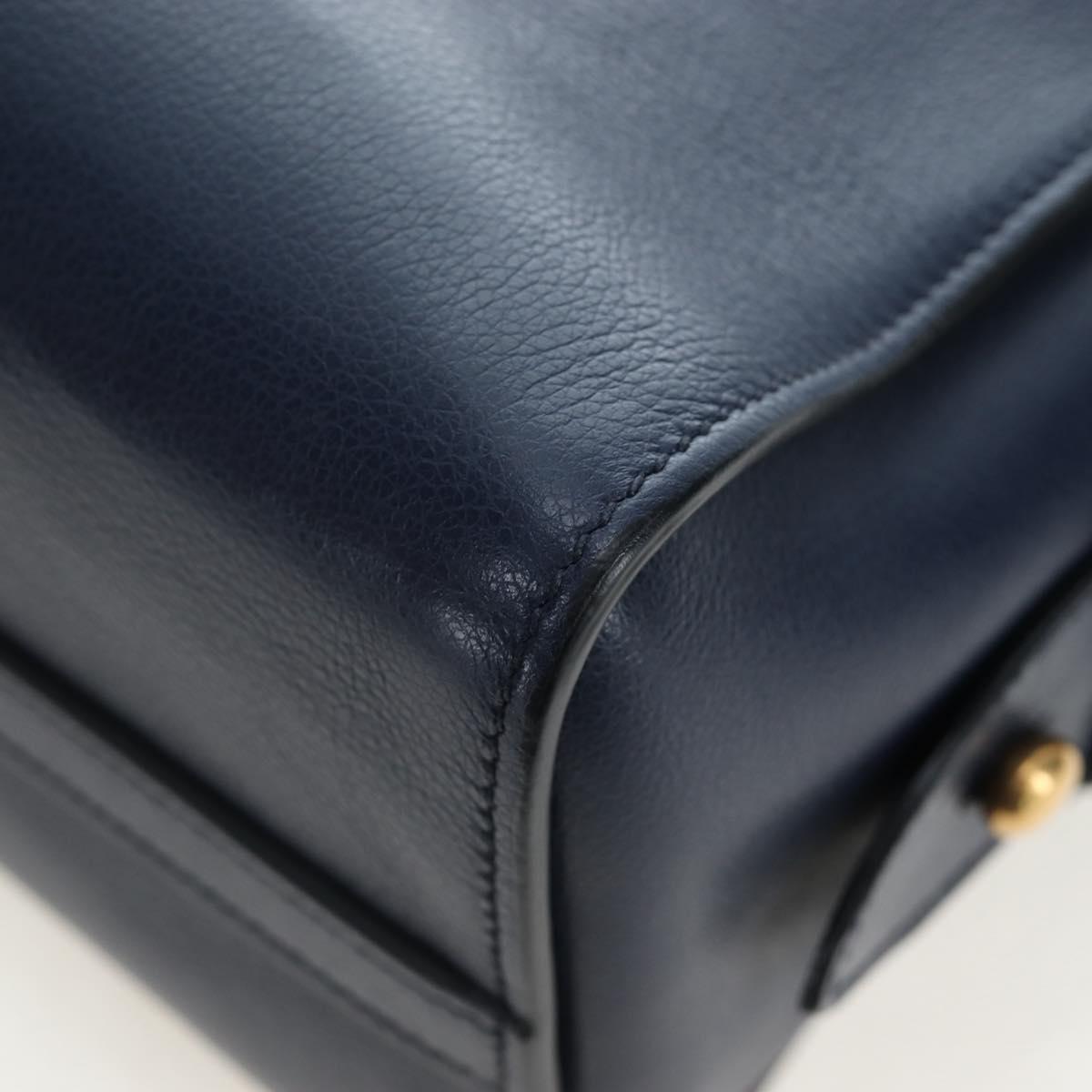 PRADA Vitterodino Hand Bag Leather 2way Navy Gold Tone Auth BA14804V