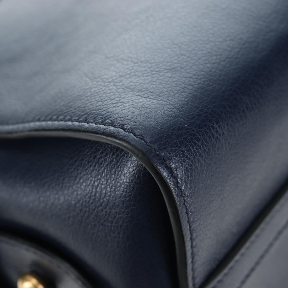 PRADA Vitterodino Hand Bag Leather 2way Navy Gold Tone Auth BA14804V