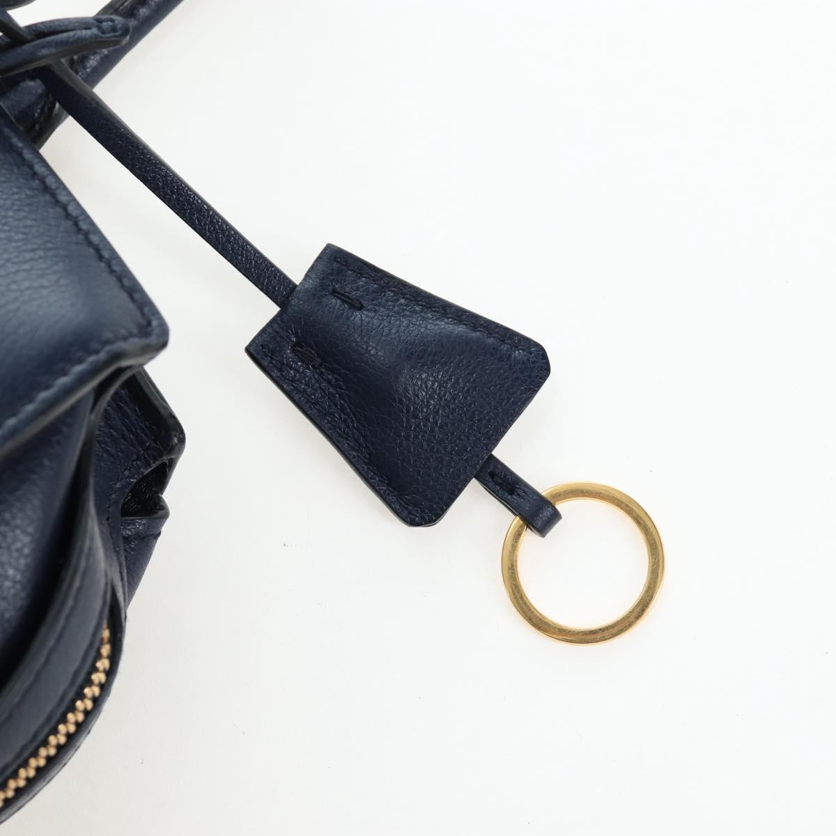 PRADA Vitterodino Hand Bag Leather 2way Navy Gold Tone Auth BA14804V