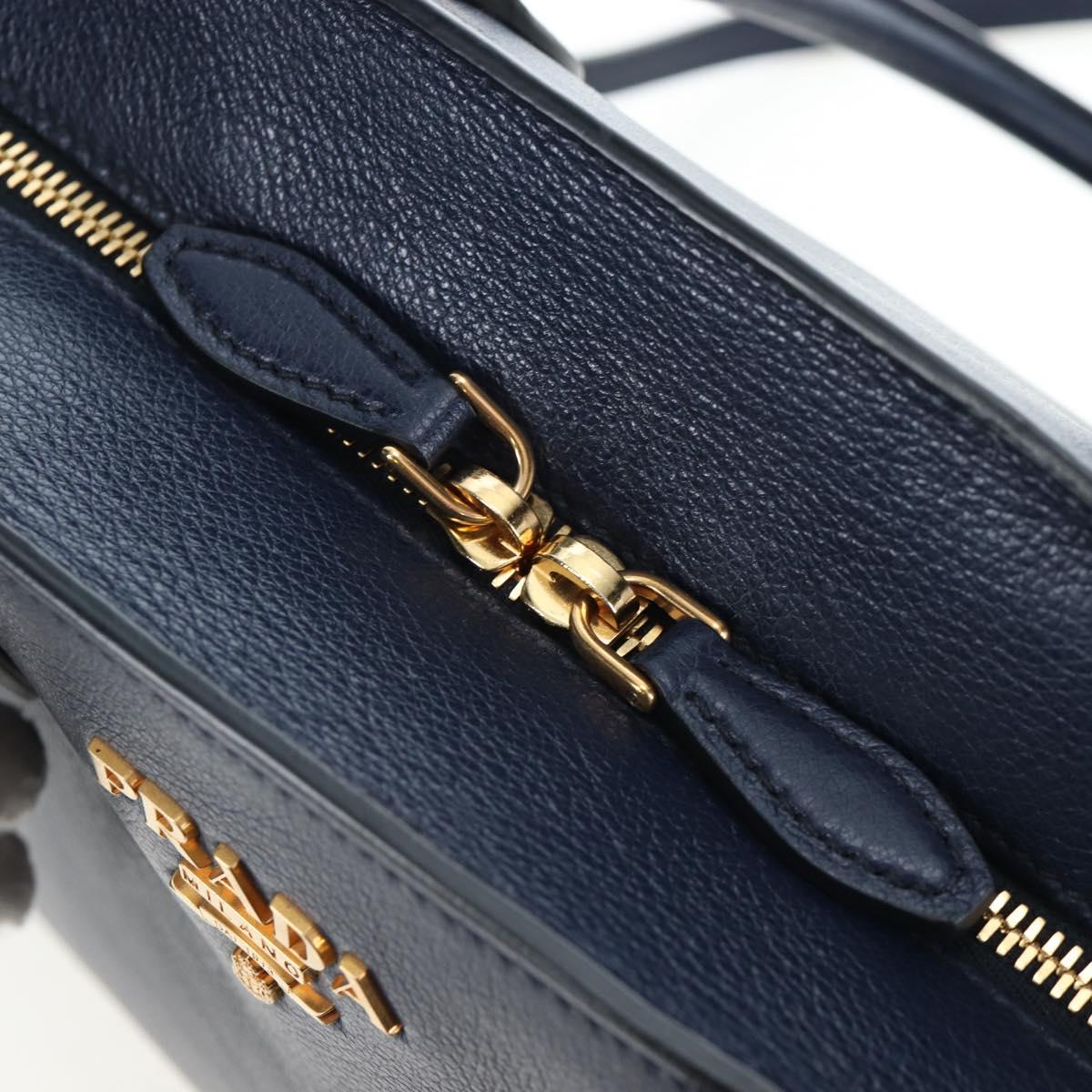PRADA Vitterodino Hand Bag Leather 2way Navy Gold Tone Auth BA14804V