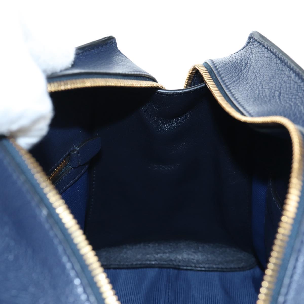 PRADA Vitterodino Hand Bag Leather 2way Navy Gold Tone Auth BA14804V