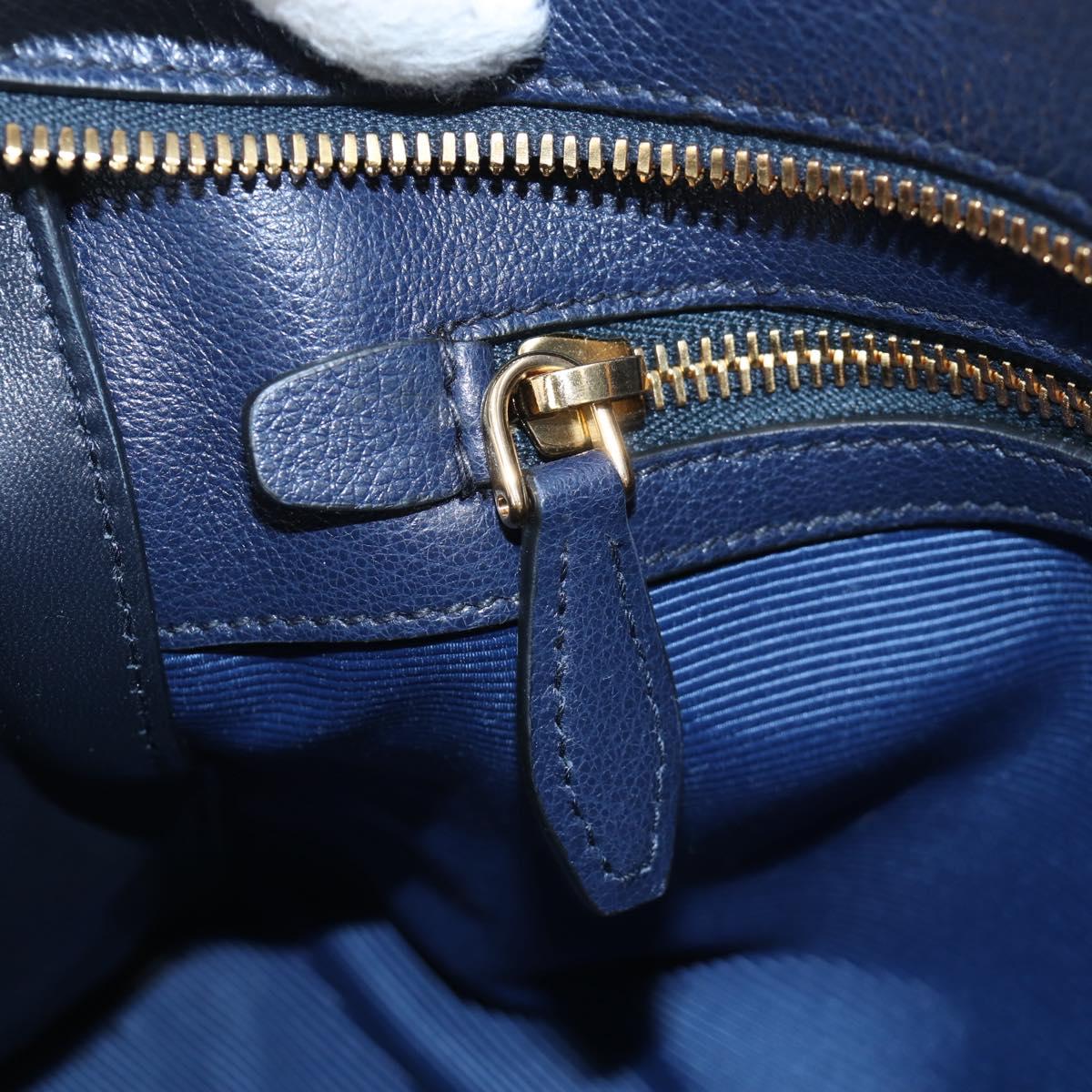 PRADA Vitterodino Hand Bag Leather 2way Navy Gold Tone Auth BA14804V