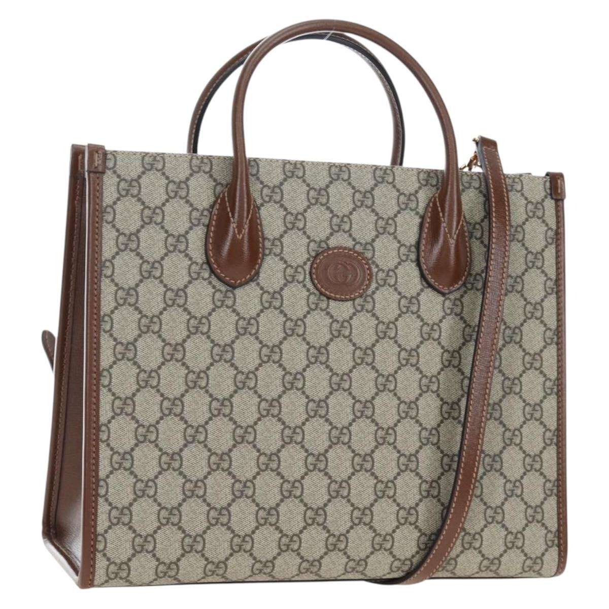 GUCCI GG Supreme Tote Bag PVC Leather 2way Beige Gold Tone 659983 Auth BA14805V