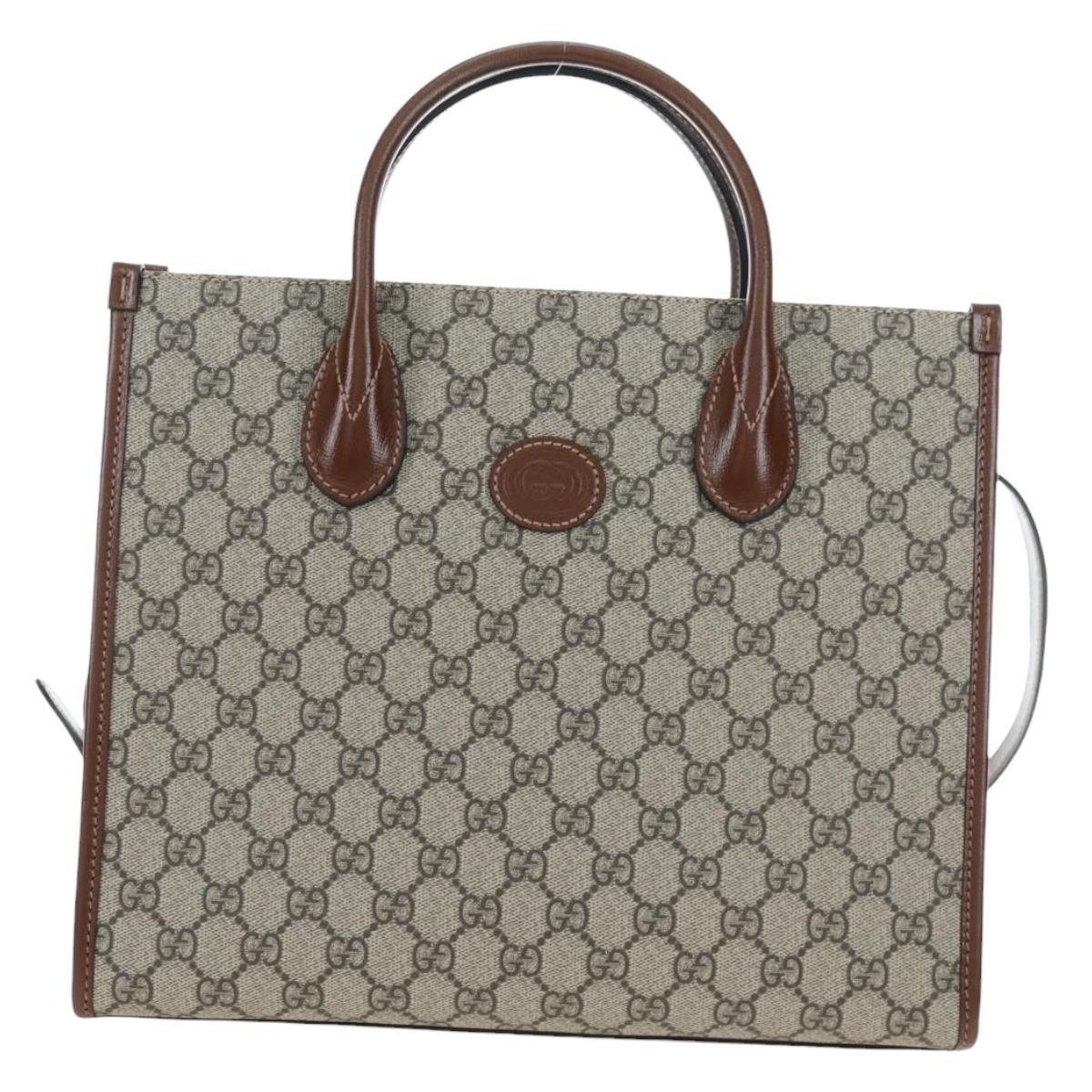 GUCCI GG Supreme Tote Bag PVC Leather 2way Beige Gold Tone 659983 Auth BA14805V