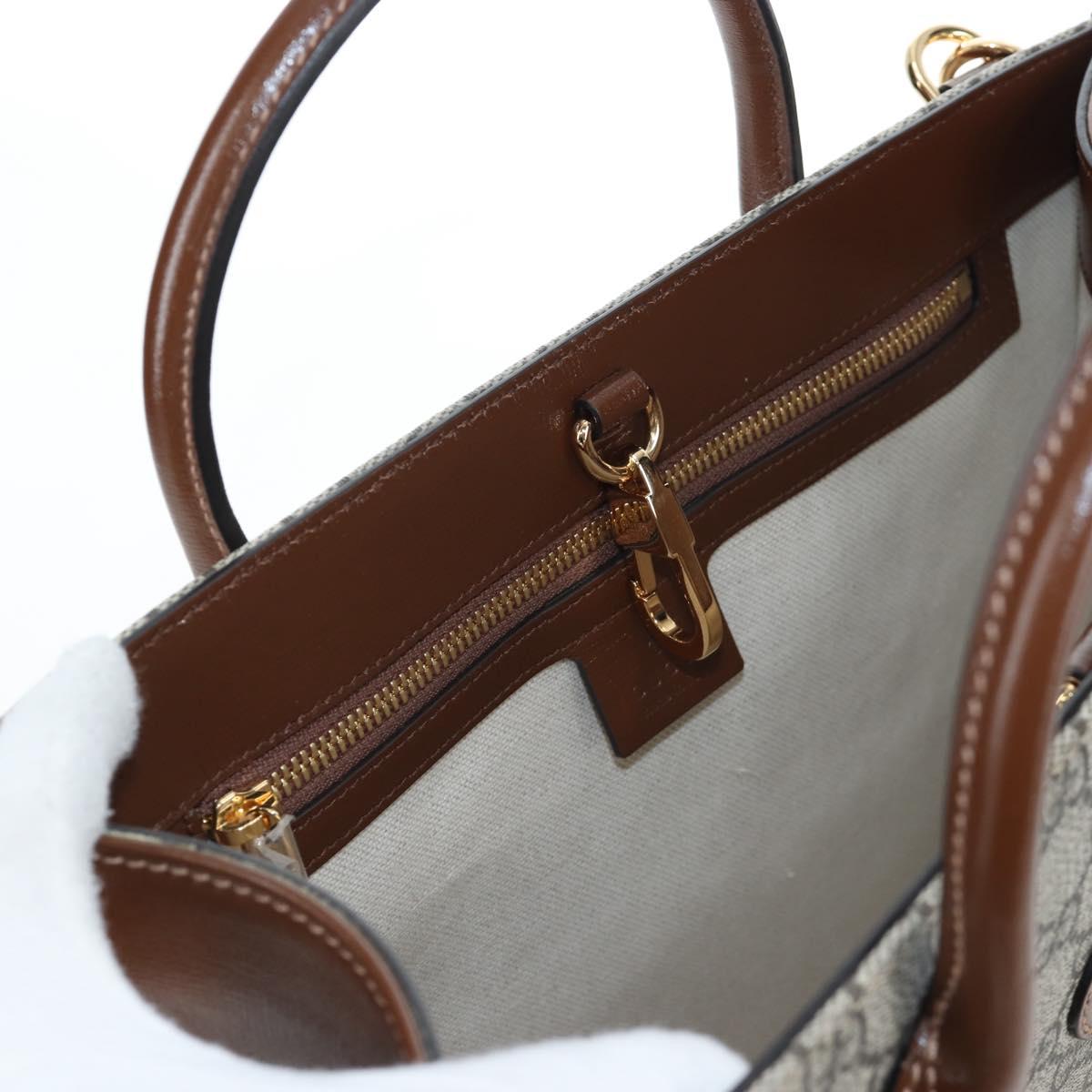 GUCCI GG Supreme Tote Bag PVC Leather 2way Beige Gold Tone 659983 Auth BA14805V