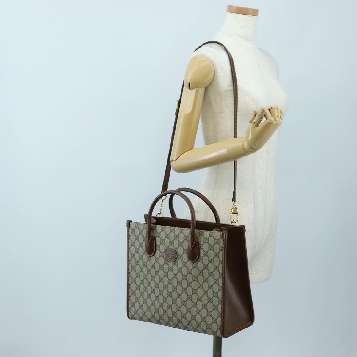 GUCCI GG Supreme Tote Bag PVC Leather 2way Beige Gold Tone 659983 Auth BA14805V