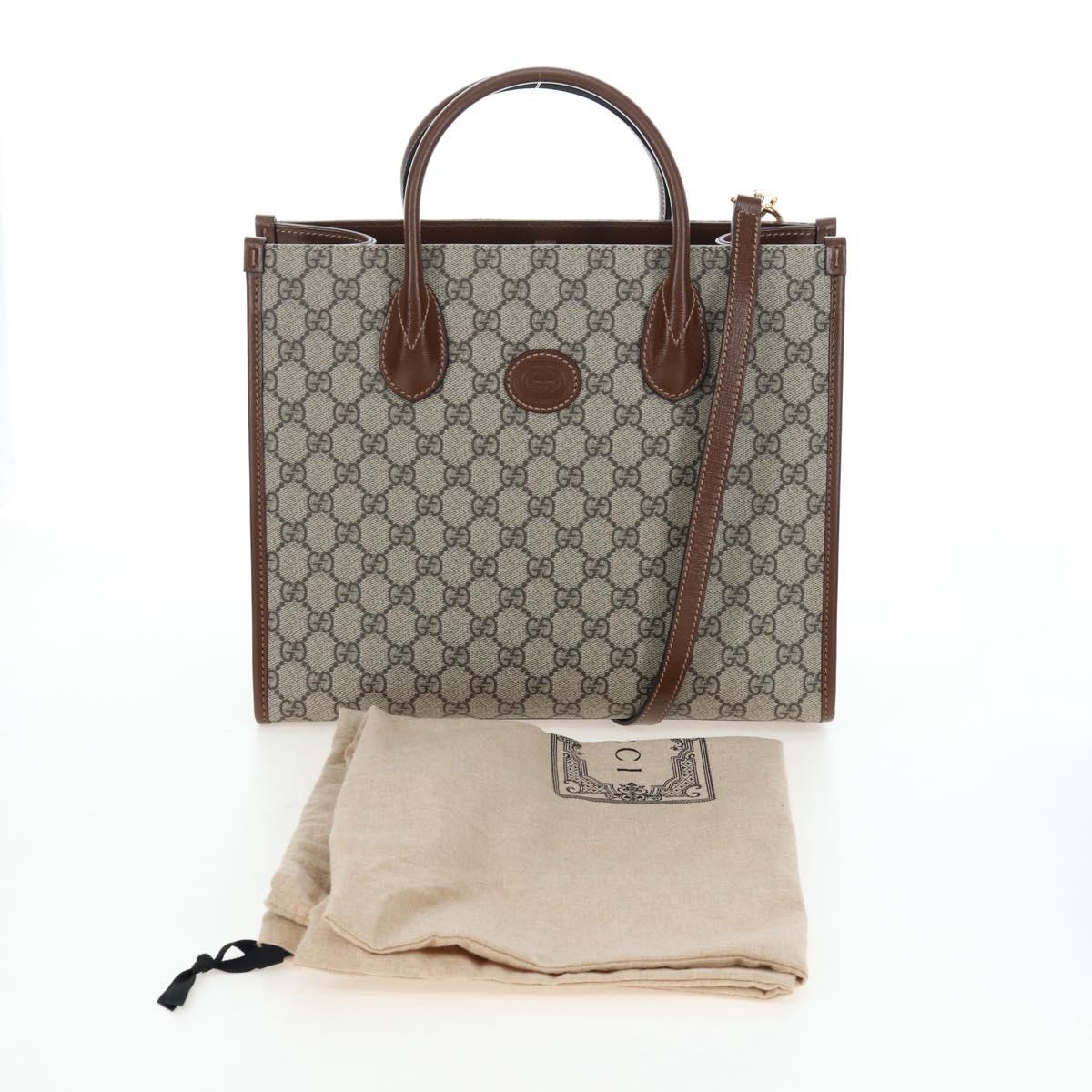 GUCCI GG Supreme Tote Bag PVC Leather 2way Beige Gold Tone 659983 Auth BA14805V