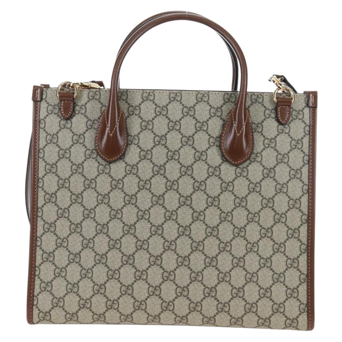 GUCCI GG Supreme Tote Bag PVC Leather 2way Beige Gold Tone 659983 Auth BA14805V