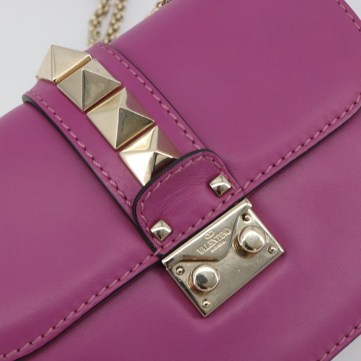 VALENTINO Studs Chain Shoulder Bag Leather Pink Gold Tone Auth BA14809A