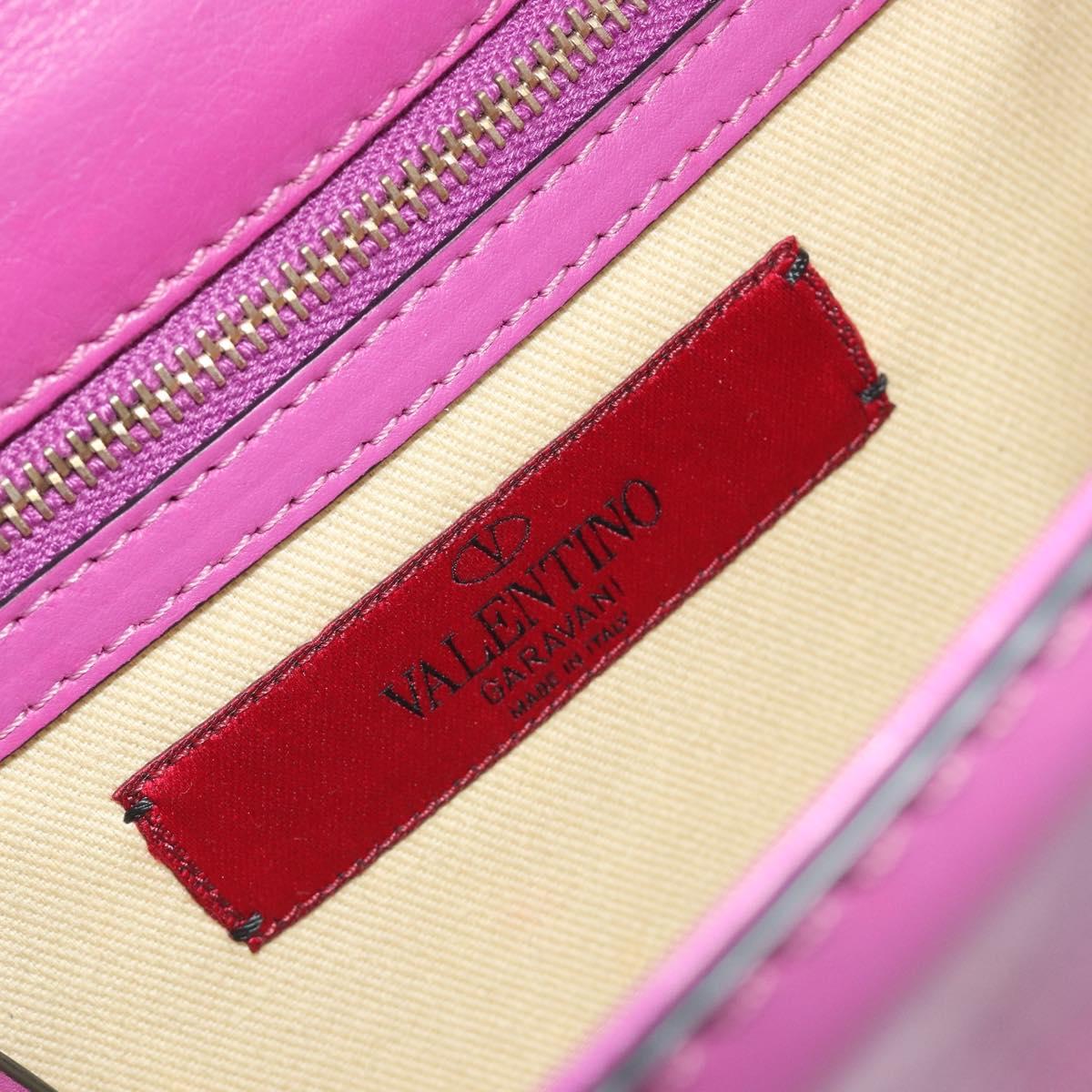 VALENTINO Studs Chain Shoulder Bag Leather Pink Gold Tone Auth BA14809A