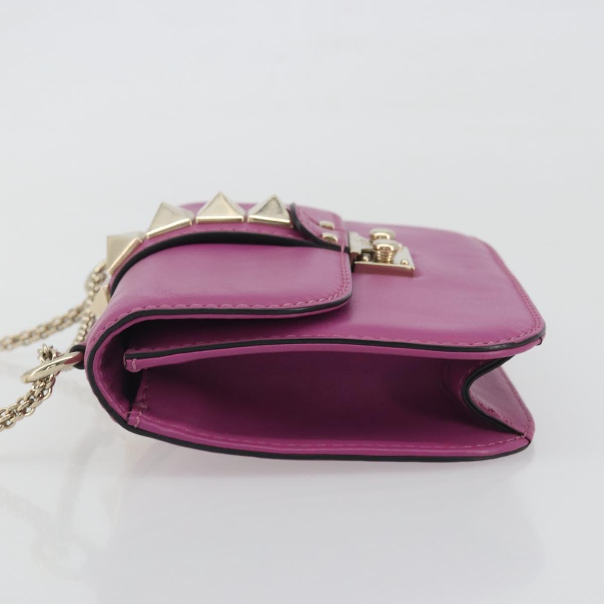 VALENTINO Studs Chain Shoulder Bag Leather Pink Gold Tone Auth BA14809A