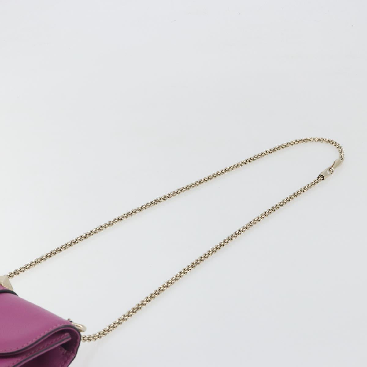 VALENTINO Studs Chain Shoulder Bag Leather Pink Gold Tone Auth BA14809A