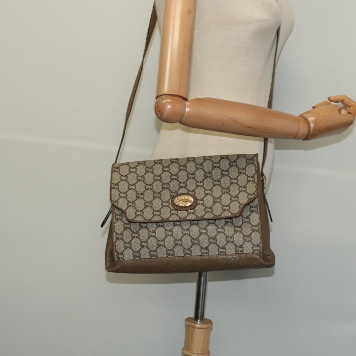 GUCCI GG Supreme Shoulder Bag PVC Beige Gold Auth BA1481
