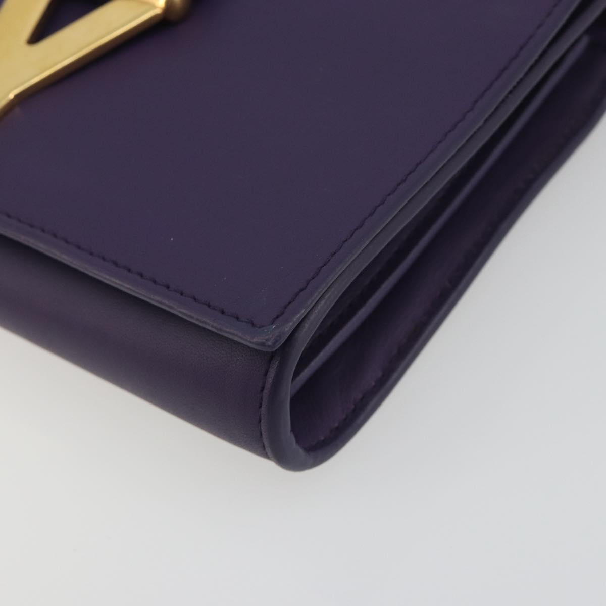 SAINT LAURENT Chain Shoulder Bag Leather Purple Gold Tone 311215 Auth BA14810V