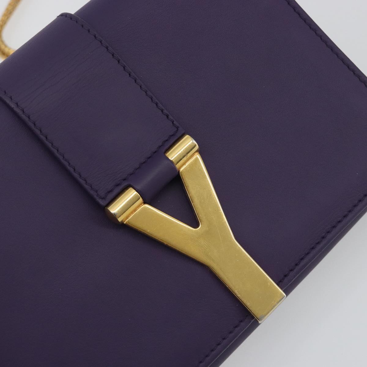 SAINT LAURENT Chain Shoulder Bag Leather Purple Gold Tone 311215 Auth BA14810V