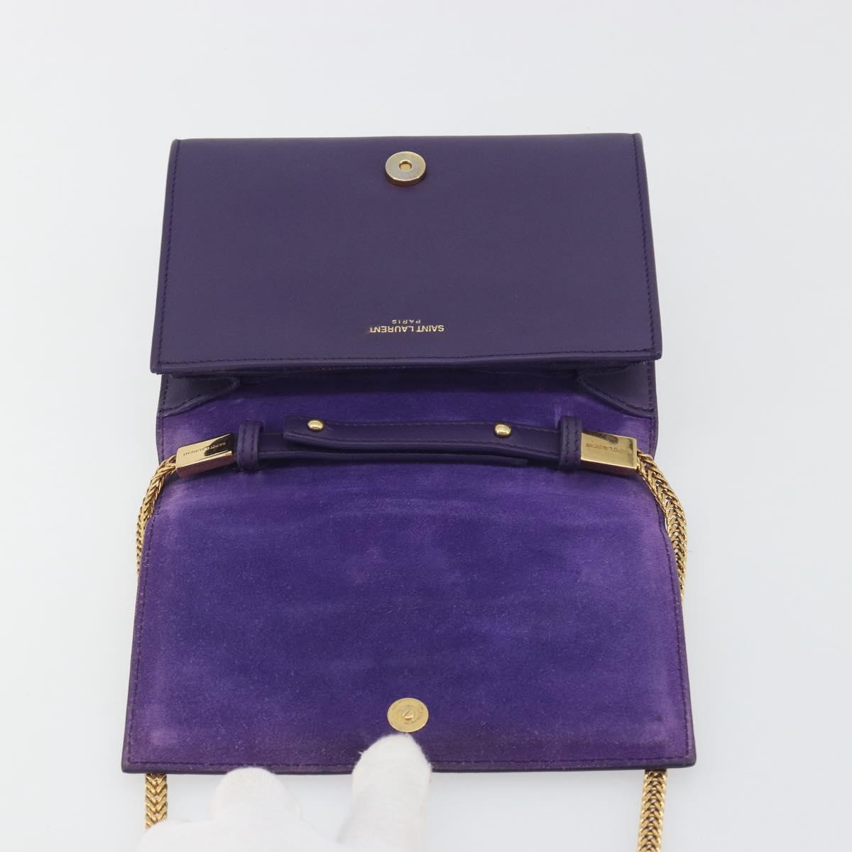 SAINT LAURENT Chain Shoulder Bag Leather Purple Gold Tone 311215 Auth BA14810V