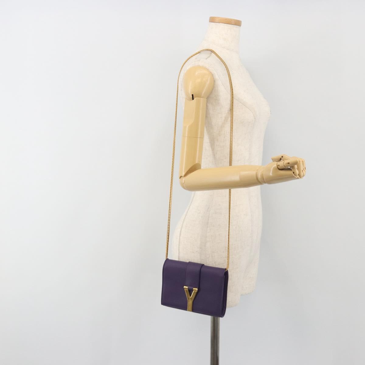 SAINT LAURENT Chain Shoulder Bag Leather Purple Gold Tone 311215 Auth BA14810V