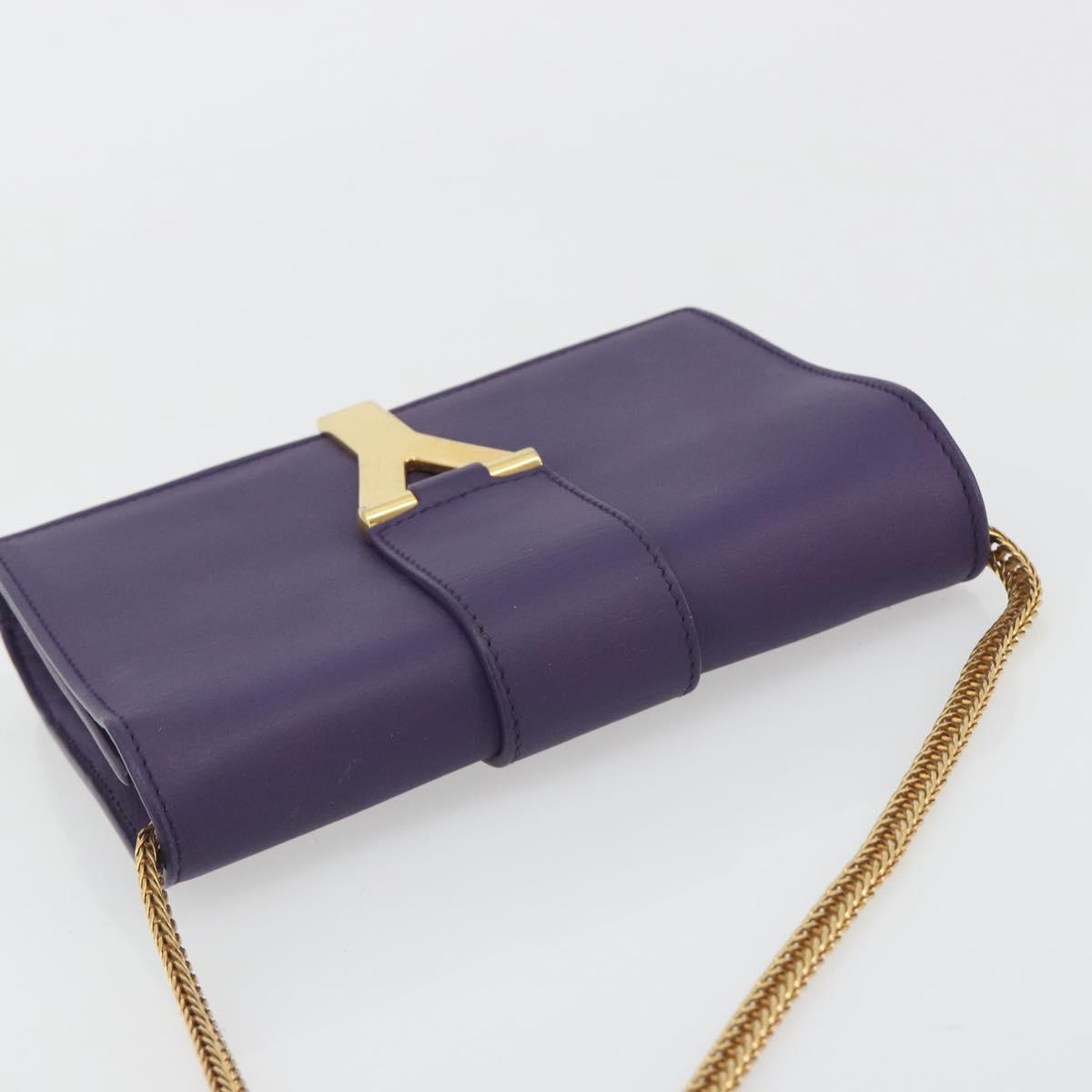 SAINT LAURENT Chain Shoulder Bag Leather Purple Gold Tone 311215 Auth BA14810V