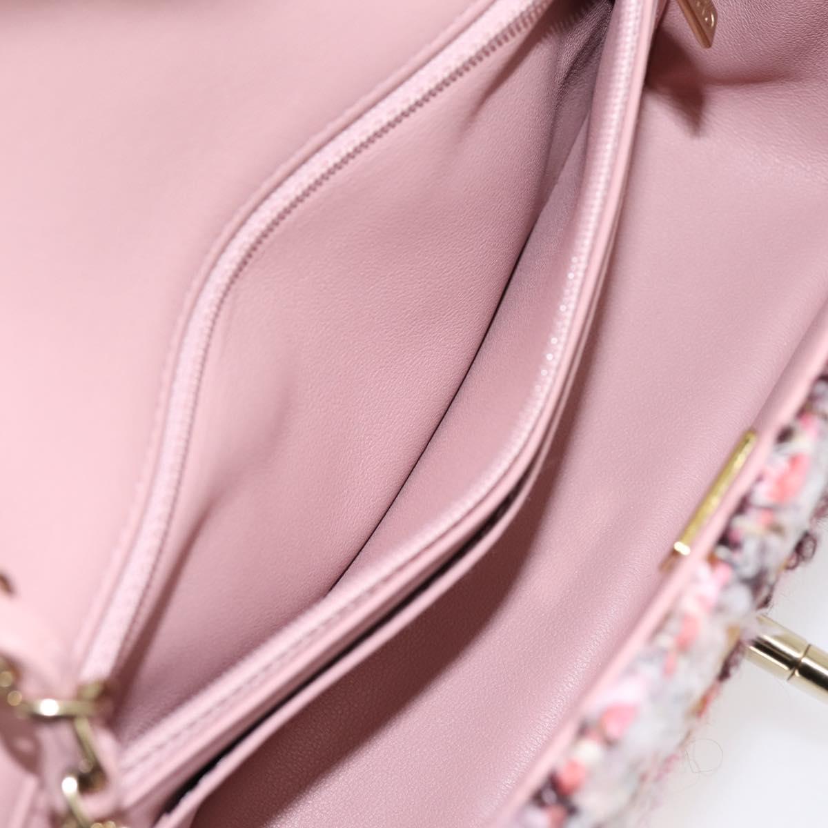 CHANEL Matelasse 20 Chain Shoulder Bag Tweed Pink Gold Tone CC Auth BA14811SM