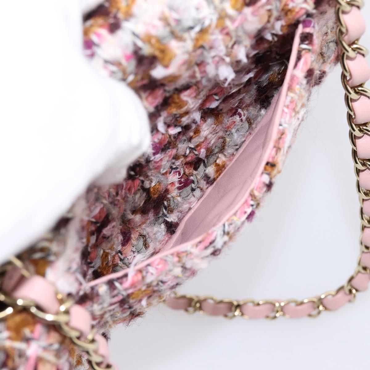 CHANEL Matelasse 20 Chain Shoulder Bag Tweed Pink Gold Tone CC Auth BA14811SM