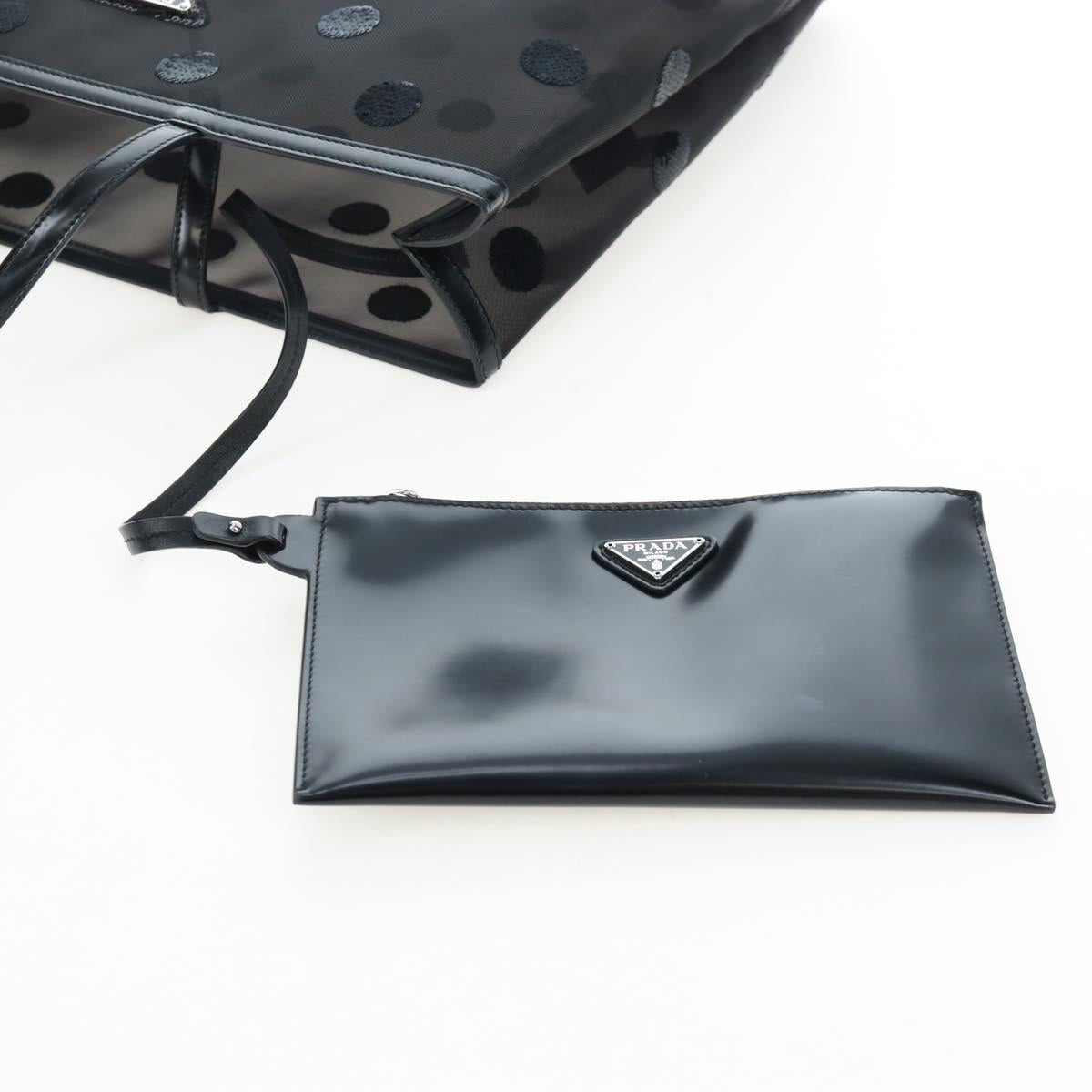 PRADA Polka Dots Tote Bag Mesh Black Auth BA14815M