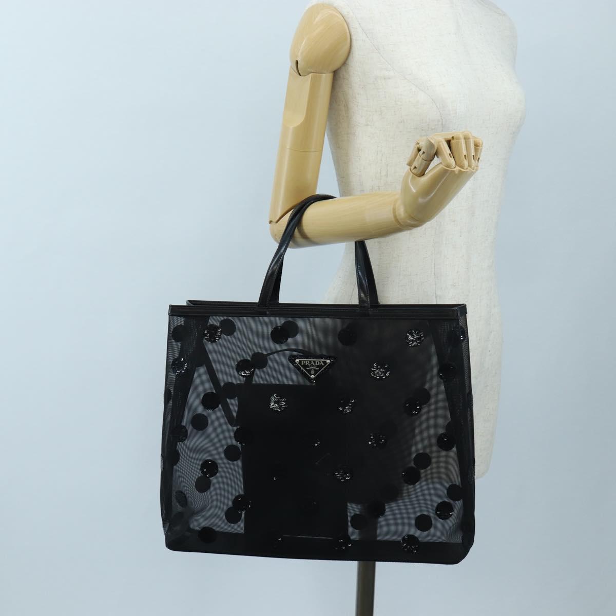 PRADA Polka Dots Tote Bag Mesh Black Auth BA14815M