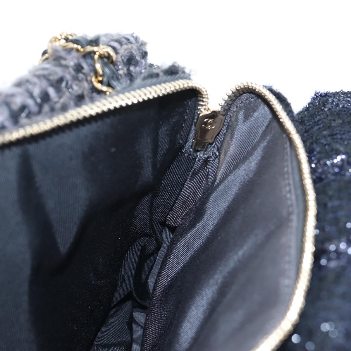 CHANEL Chain Shoulder Bag Tweed Black Gold Tone CC Auth BA14816SM