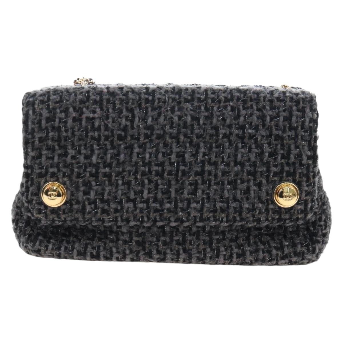CHANEL Chain Shoulder Bag Tweed Black Gold Tone CC Auth BA14816SM