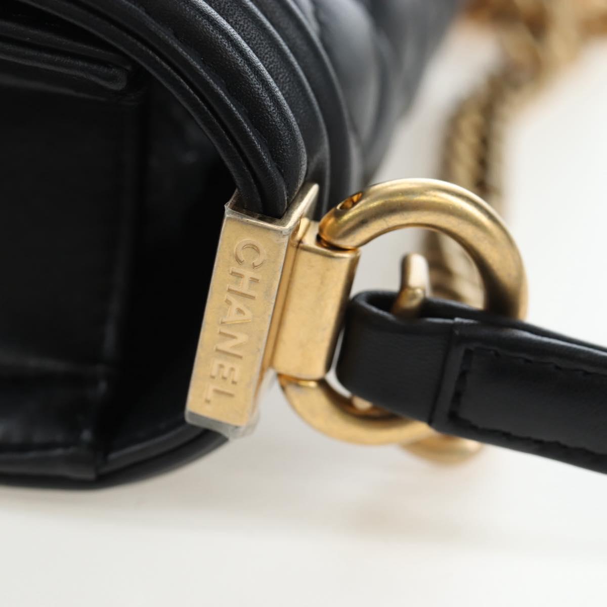 CHANEL Boy Chanel Chain Shoulder Bag Lamb Skin Black Gold CC Auth BA14817SAM