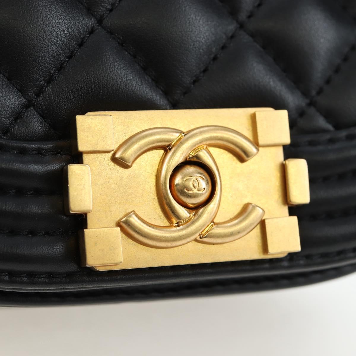 CHANEL Boy Chanel Chain Shoulder Bag Lamb Skin Black Gold CC Auth BA14817SAM