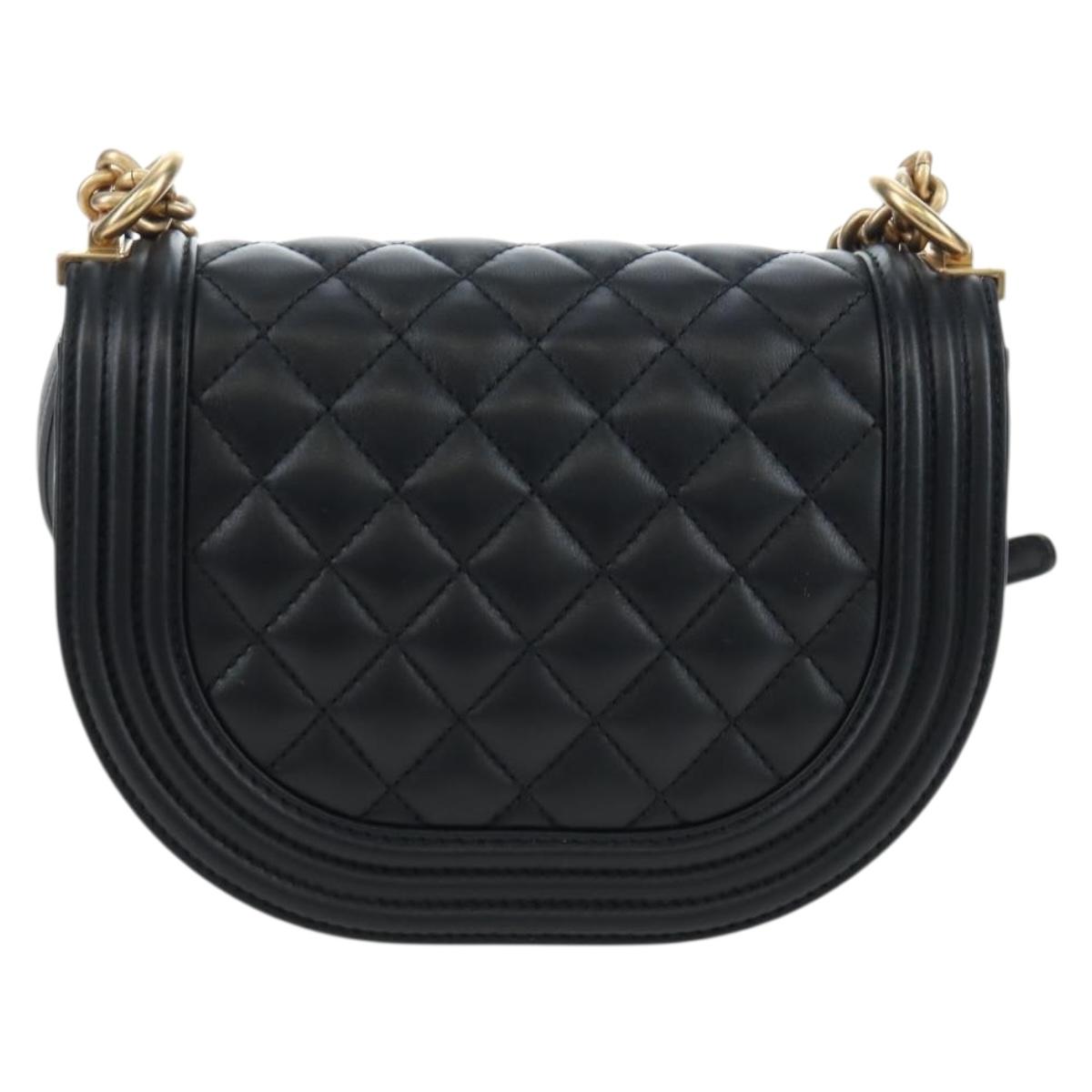 CHANEL Boy Chanel Chain Shoulder Bag Lamb Skin Black Gold CC Auth BA14817SAM