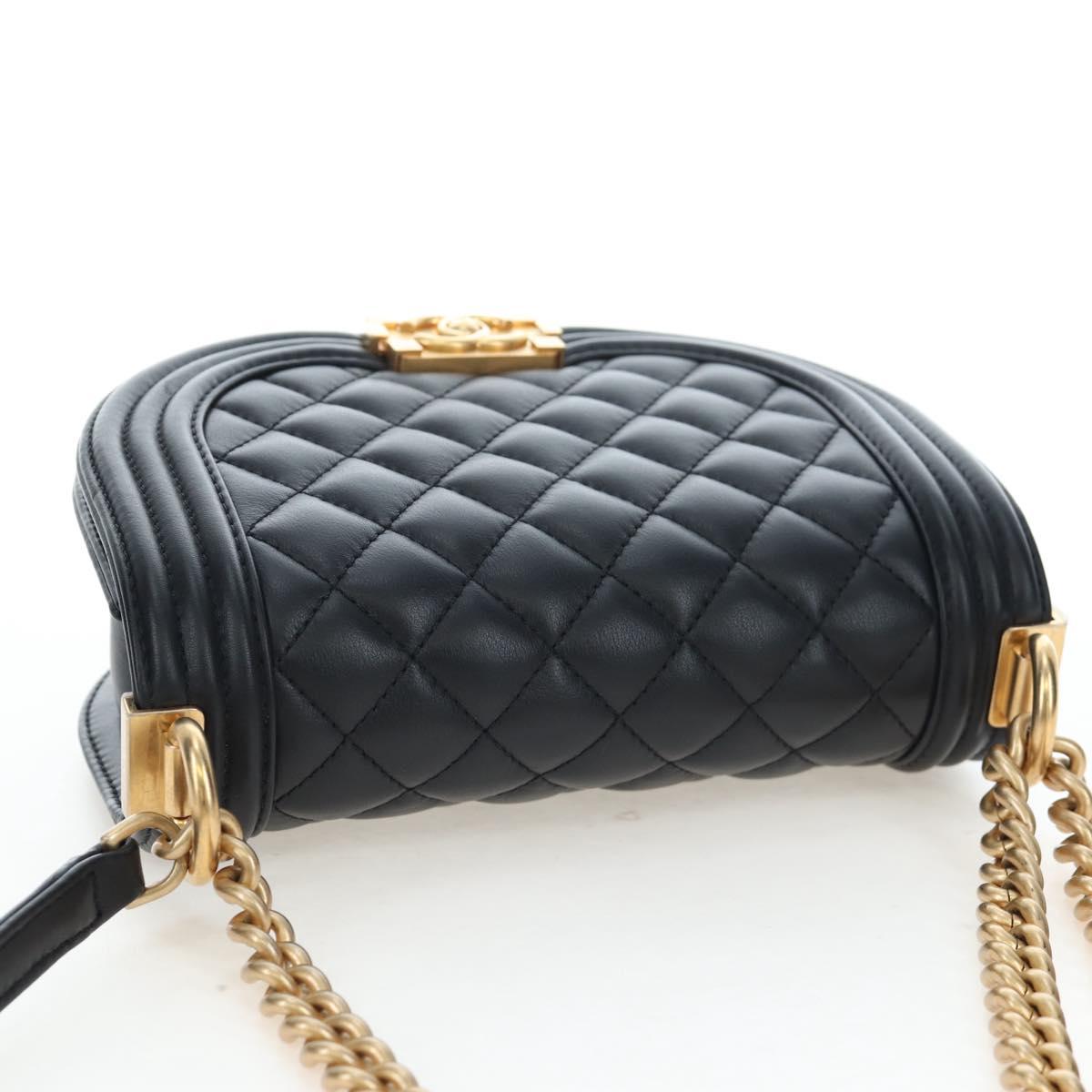 CHANEL Boy Chanel Chain Shoulder Bag Lamb Skin Black Gold CC Auth BA14817SAM