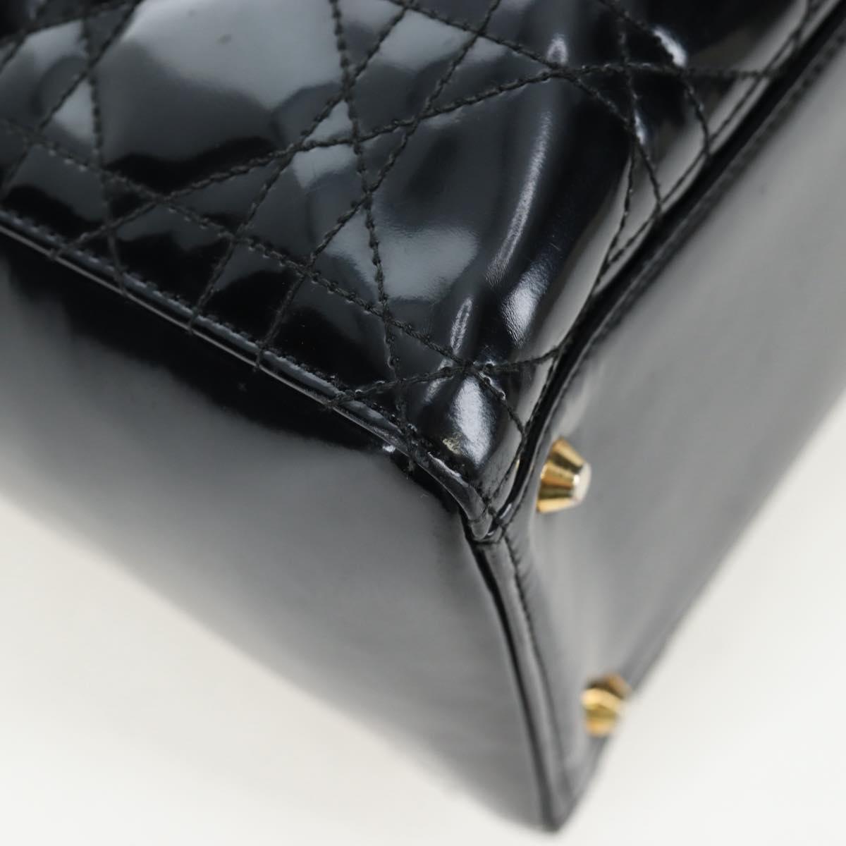 Christian Dior Lady Dior Hand Bag Patent 2way Black Gold Tone Auth BA14818V