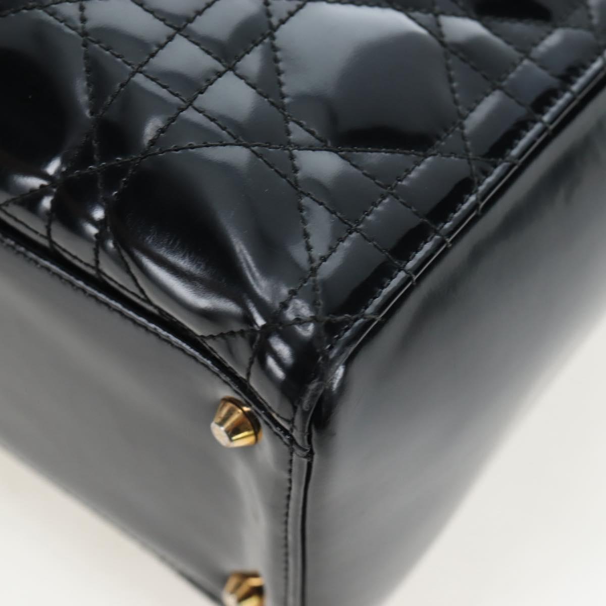Christian Dior Lady Dior Hand Bag Patent 2way Black Gold Tone Auth BA14818V