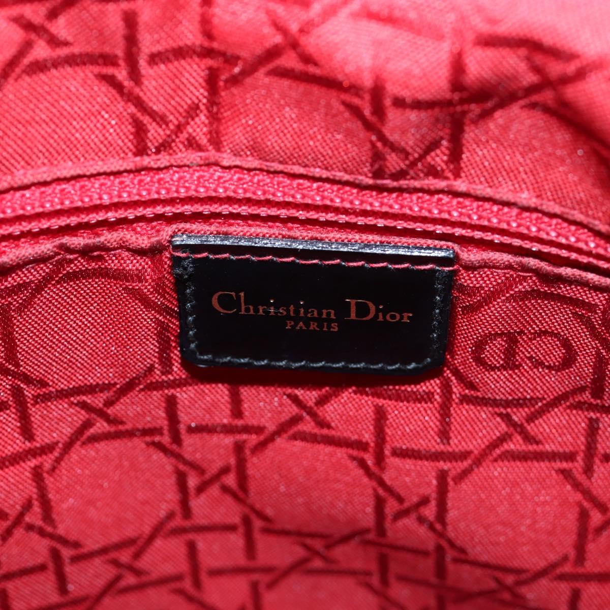 Christian Dior Lady Dior Hand Bag Patent 2way Black Gold Tone Auth BA14818V
