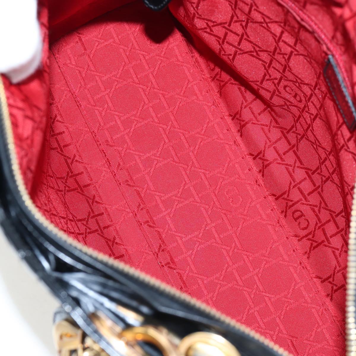 Christian Dior Lady Dior Hand Bag Patent 2way Black Gold Tone Auth BA14818V