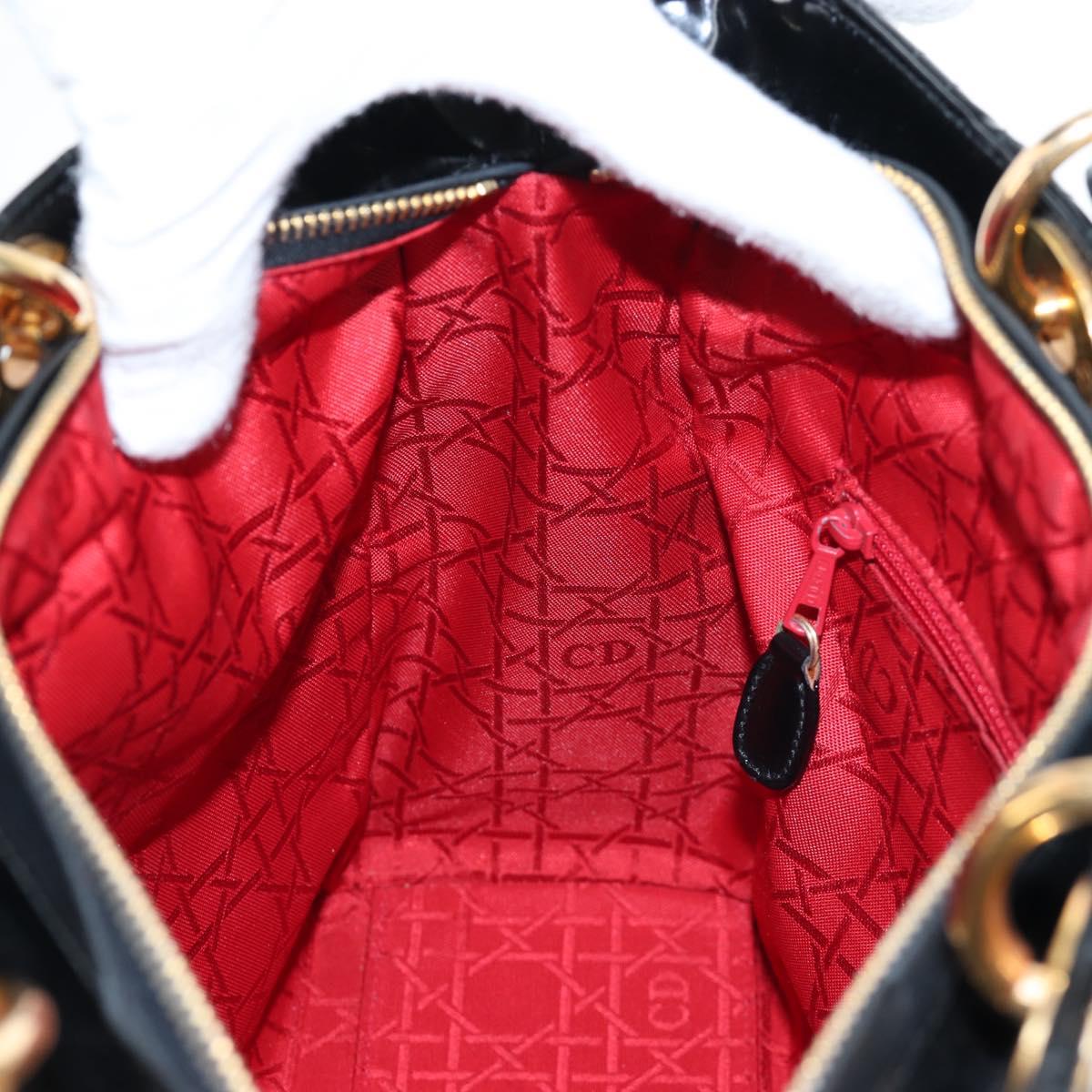 Christian Dior Lady Dior Hand Bag Patent 2way Black Gold Tone Auth BA14818V