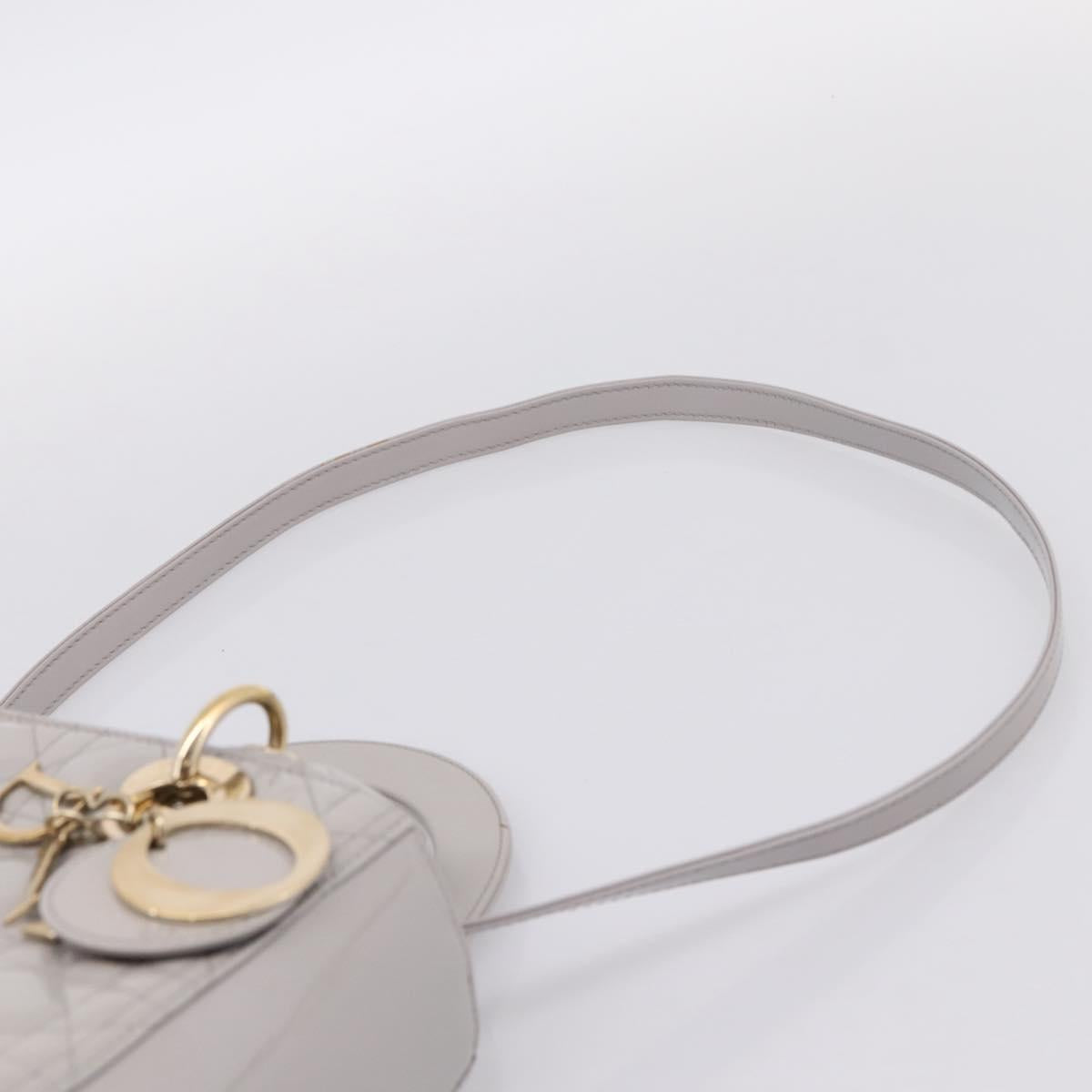 Christian Dior Lady Dior Hand Bag Patent 2way Gray Gold Auth BA14819SAM