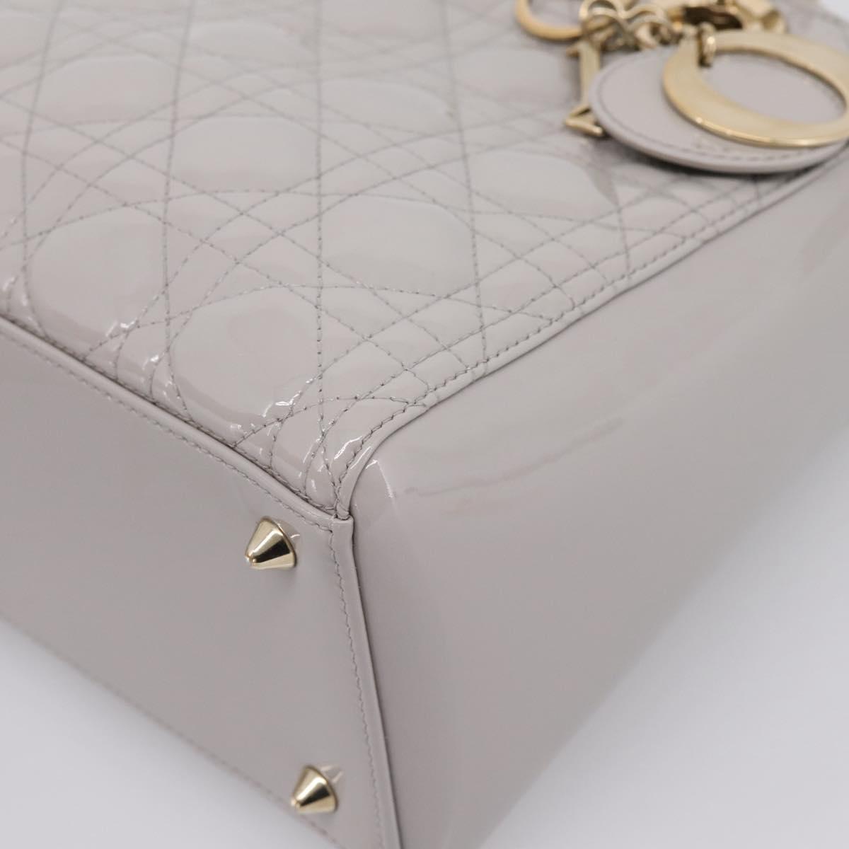 Christian Dior Lady Dior Hand Bag Patent 2way Gray Gold Auth BA14819SAM