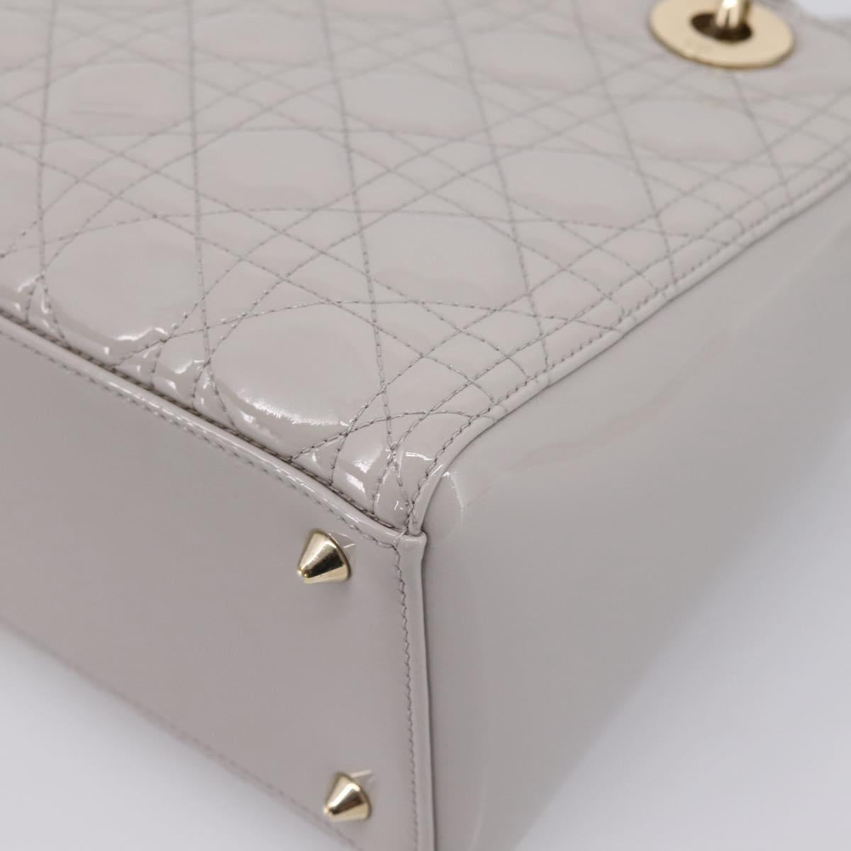 Christian Dior Lady Dior Hand Bag Patent 2way Gray Gold Auth BA14819SAM