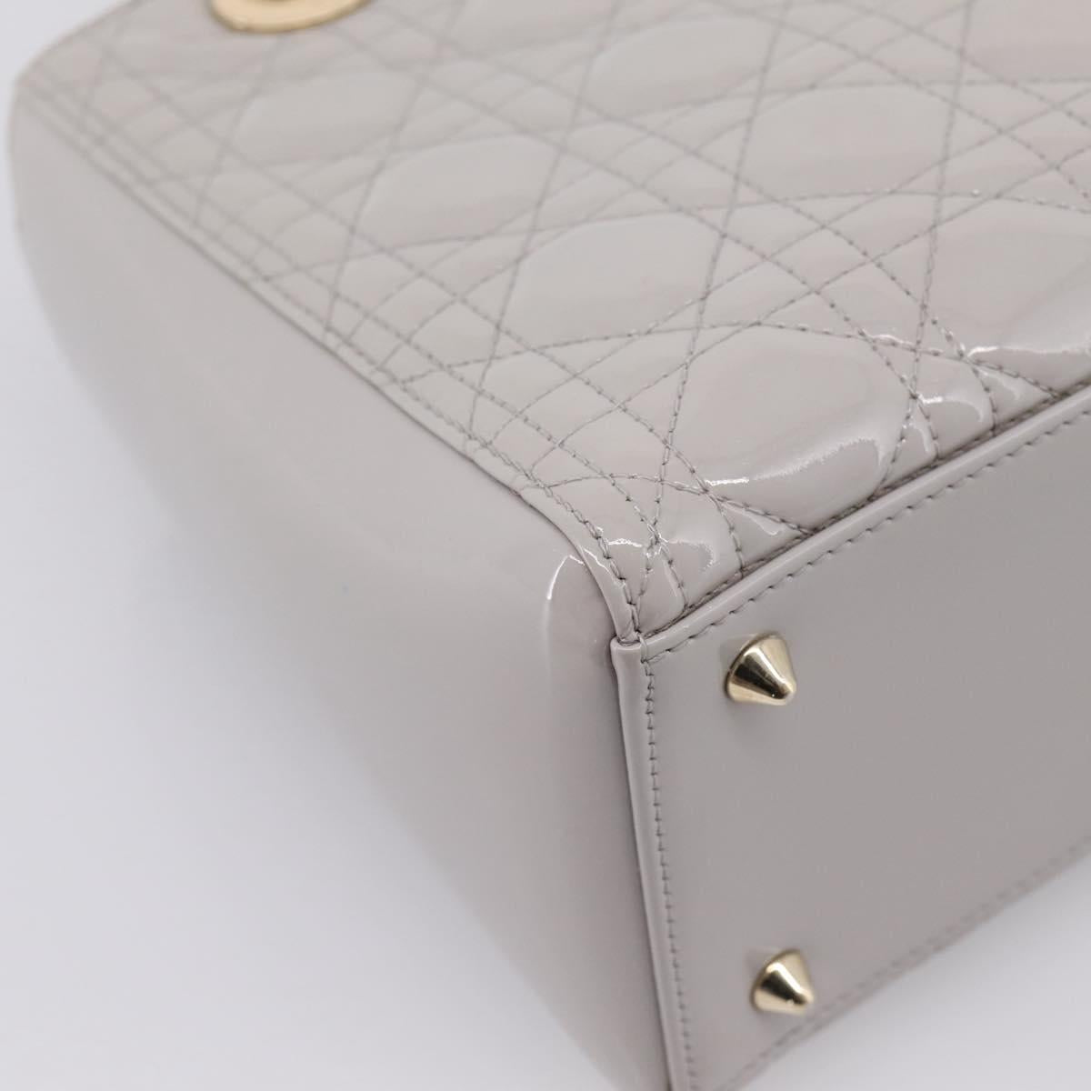 Christian Dior Lady Dior Hand Bag Patent 2way Gray Gold Auth BA14819SAM