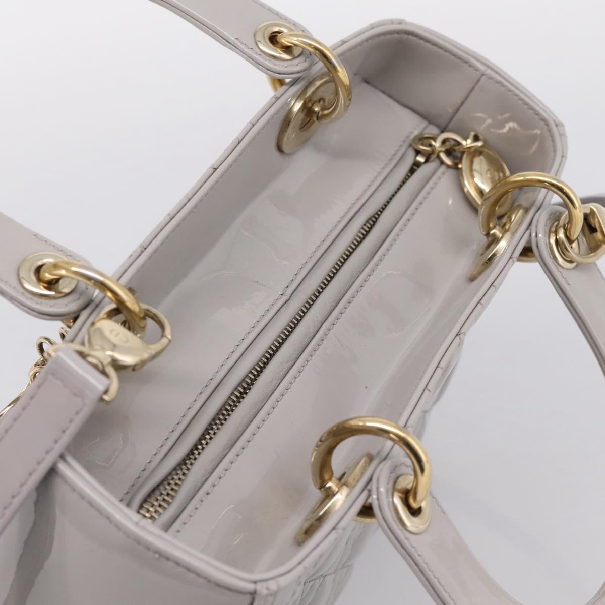 Christian Dior Lady Dior Hand Bag Patent 2way Gray Gold Auth BA14819SAM