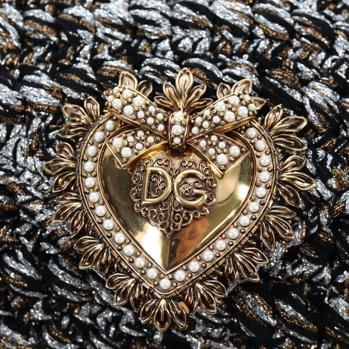 DOLCE&GABBANA Devotion Chain Shoulder Bag Tweed Black Gold Tone Auth BA14821SAM