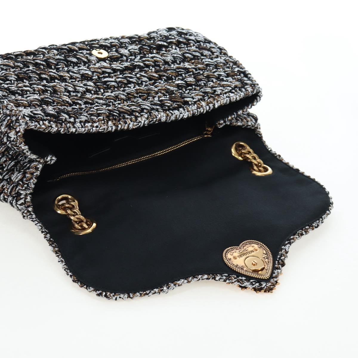 DOLCE&GABBANA Devotion Chain Shoulder Bag Tweed Black Gold Tone Auth BA14821SAM
